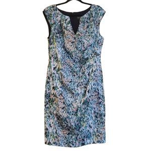 Adrianna Papell Blue Floral Ruched Sheath Dress 16